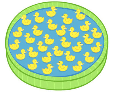duck pond game with 30 ducks in a small pool